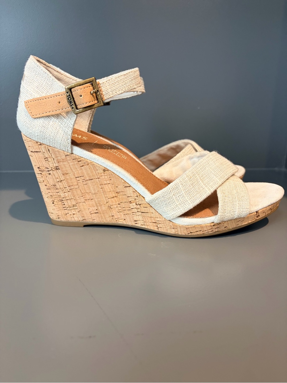 TOMS Natural Linen Cork Wedge Sandals